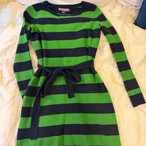 Vineyard Vines Lime Green and Navy Striped Sweater